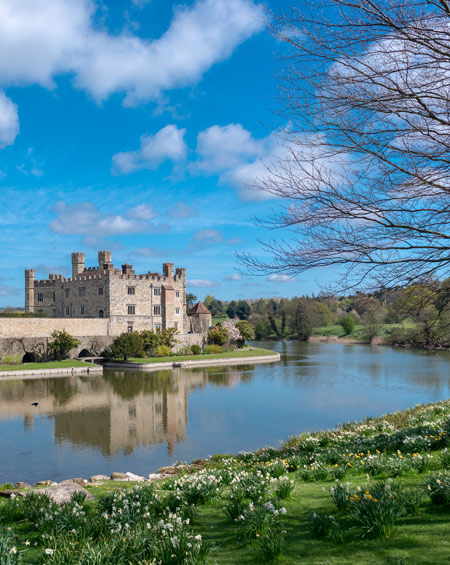 A view of leeds castle on a sunny day