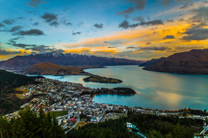 Sunset view of Queenstown, New Zealand
