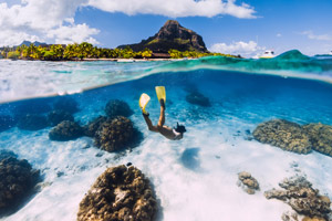A woman Scuba Diving in Mauritius 