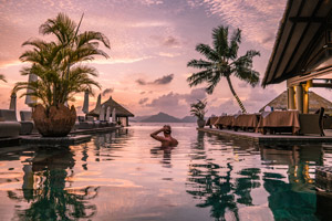 Sunset at a pool in Seychelles