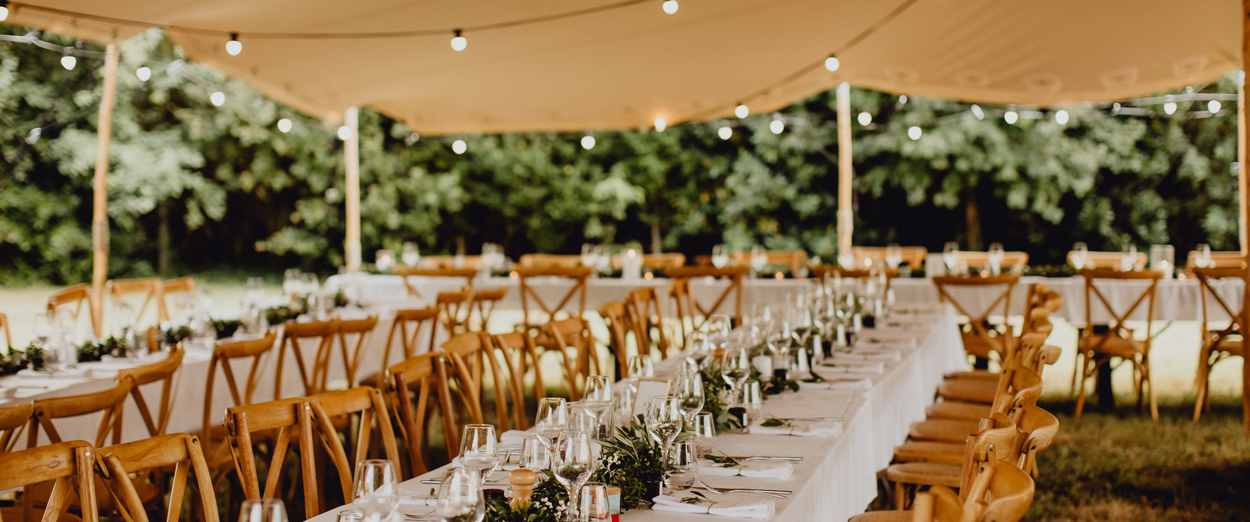 Inside a marquee at a wedding