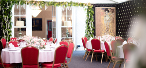 A view of the entrance of the wedding marquee