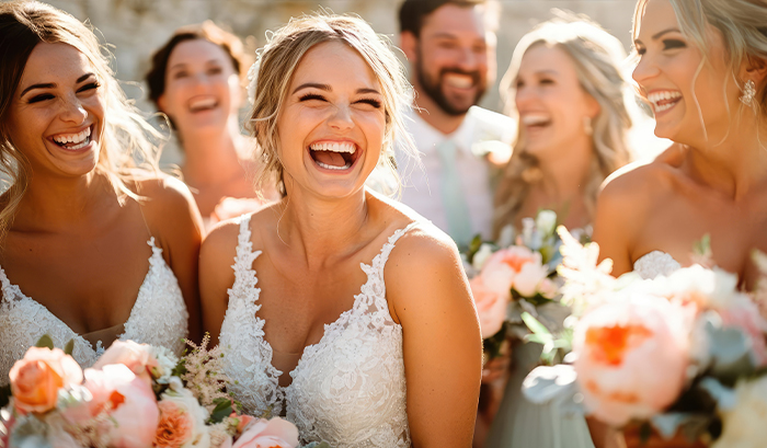 A bride with her bridesmaids