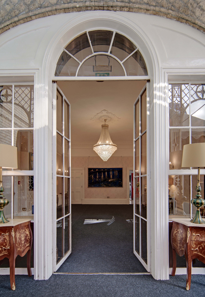 The entrance to the belinda grand ballroom at stone court house