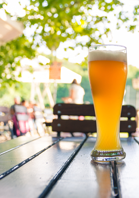 A beer on a table in a pub garden