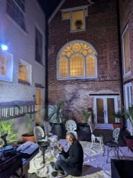 Stone Court House after restoration, with artwork and restored brickwork