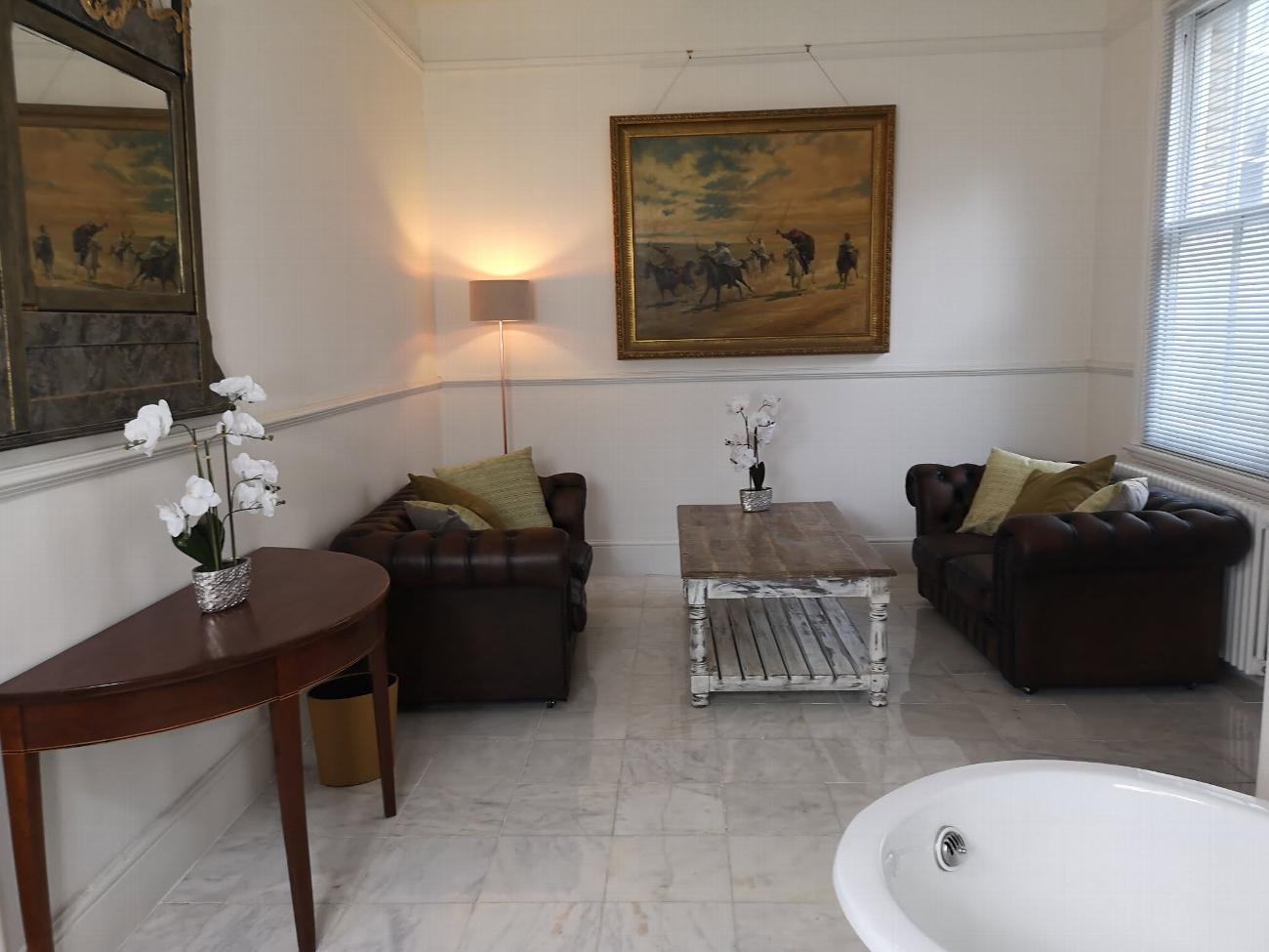 The private living room of the bridal suite after restoration