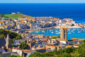 Aerial view of a town in cornwall