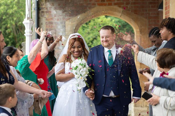 A couple getting married at stone court house