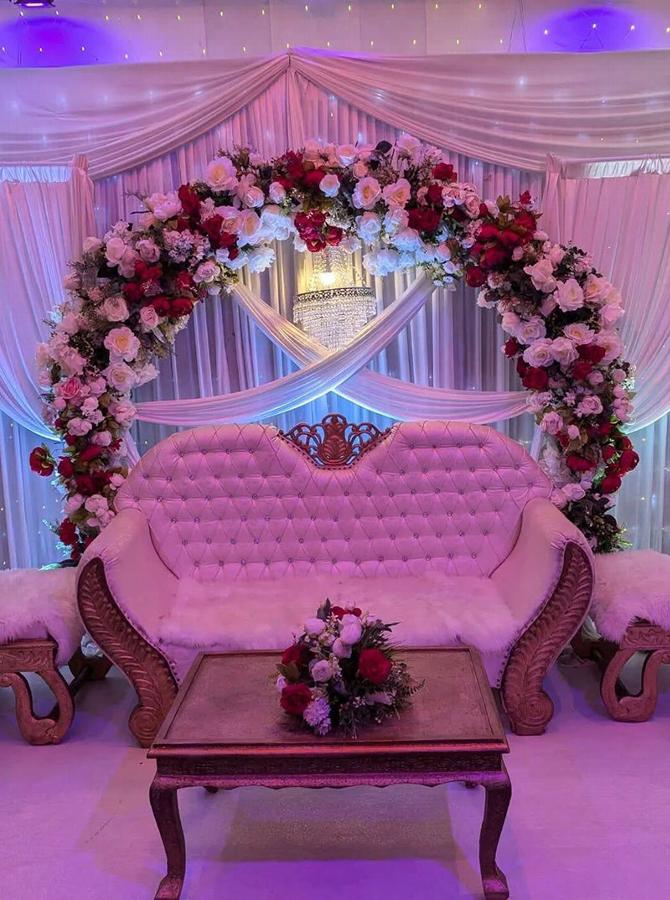 Wedding chair set up in marquee at stone court house