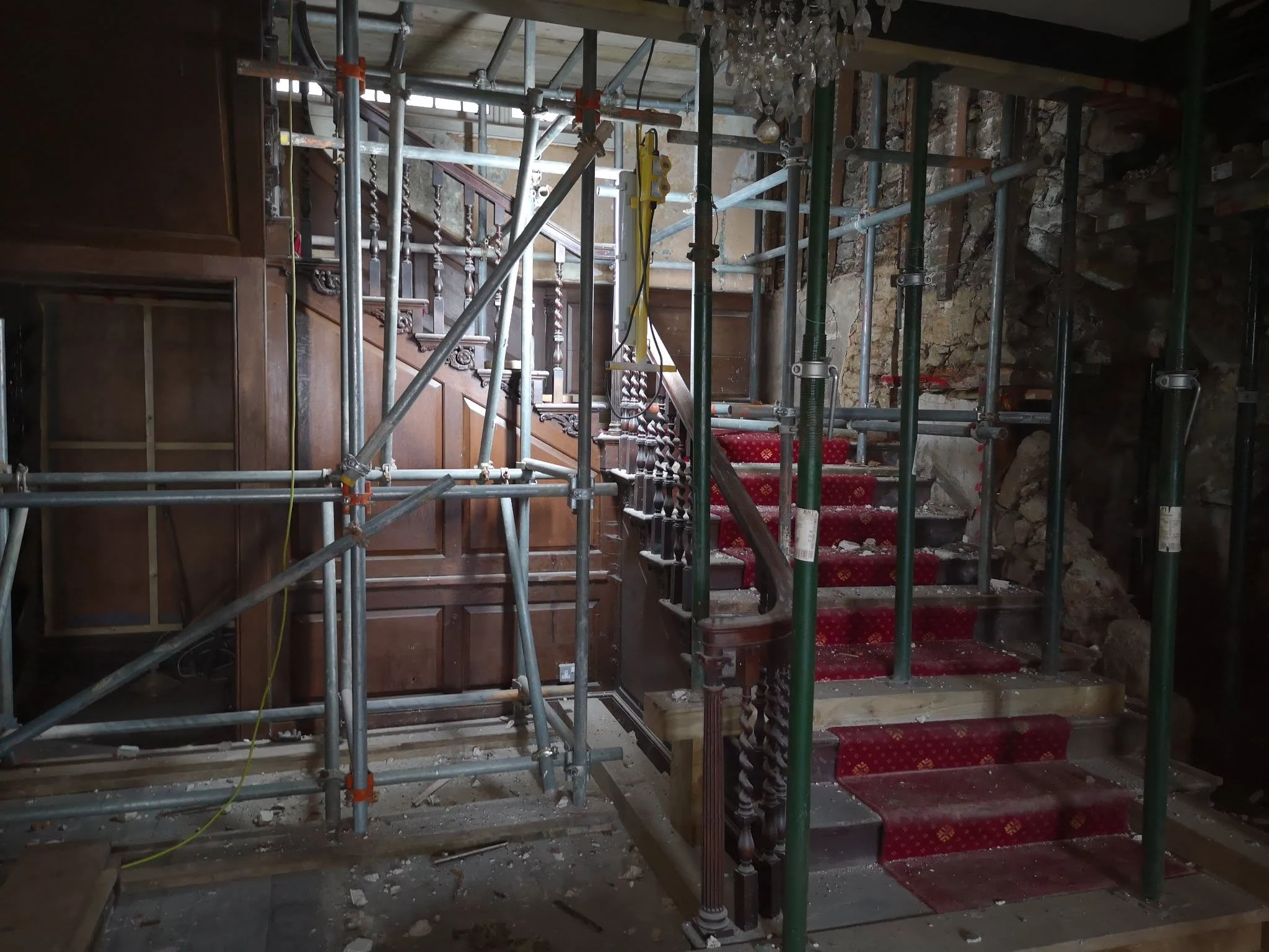 Scaffolding in place during restoration work at Stone Court House