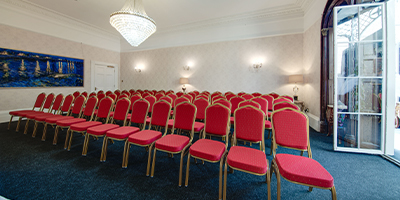 A meeting room set up at stone court house