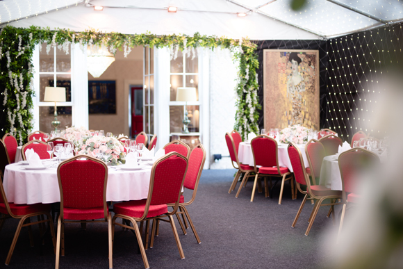 The star chambers set up for a wedding breakfast
