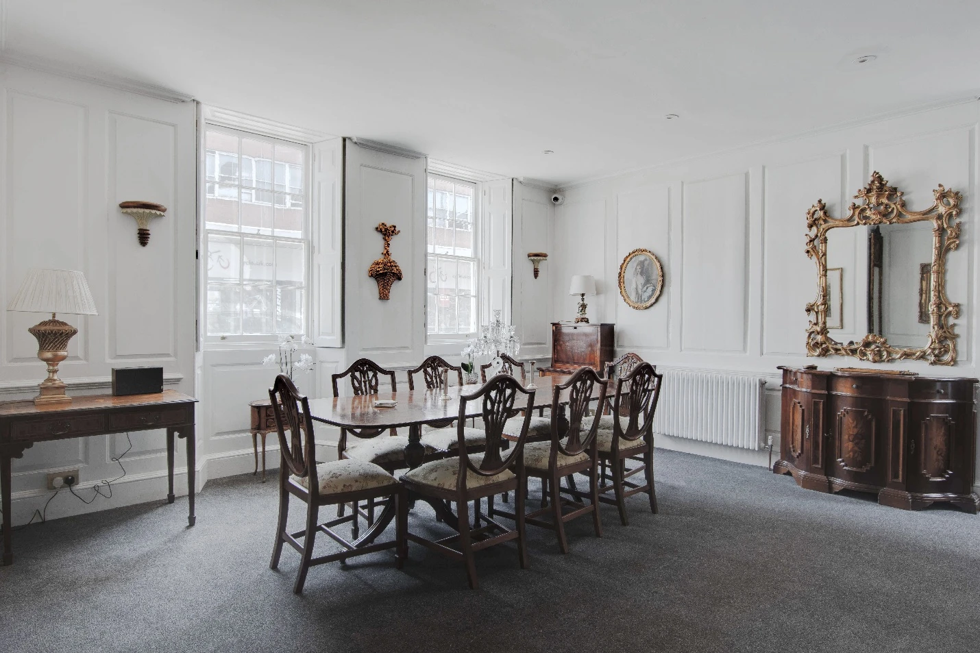 White Panelled Georgian Reception Room at Stone Court House after restoration