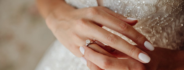 A bride looking at her engagement ring